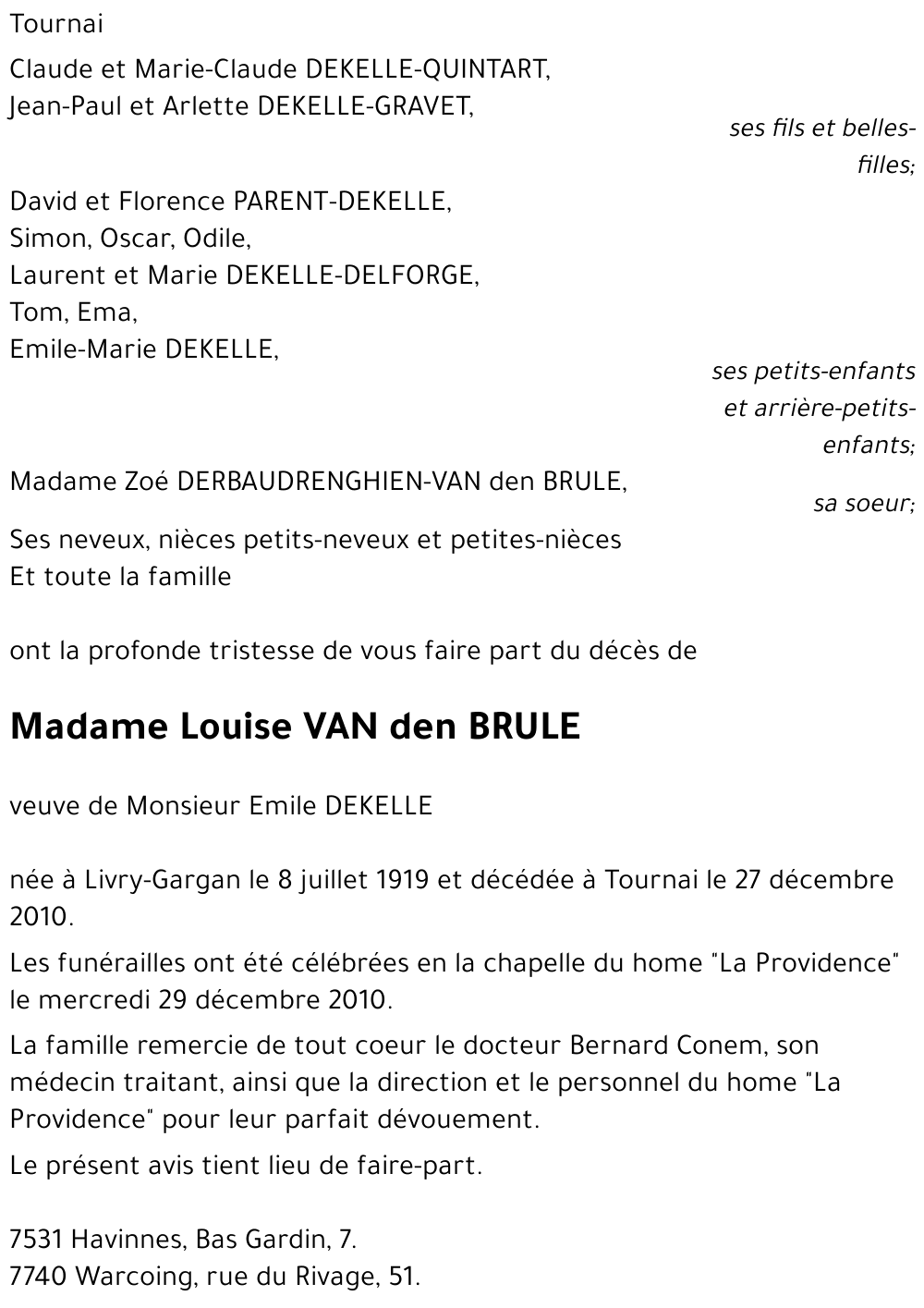 Louise VAN DEN BRULE