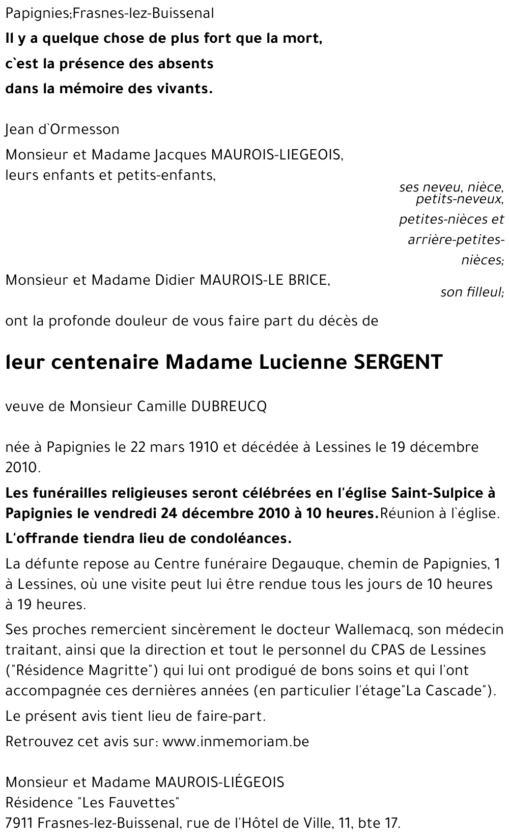 Lucienne SERGENT