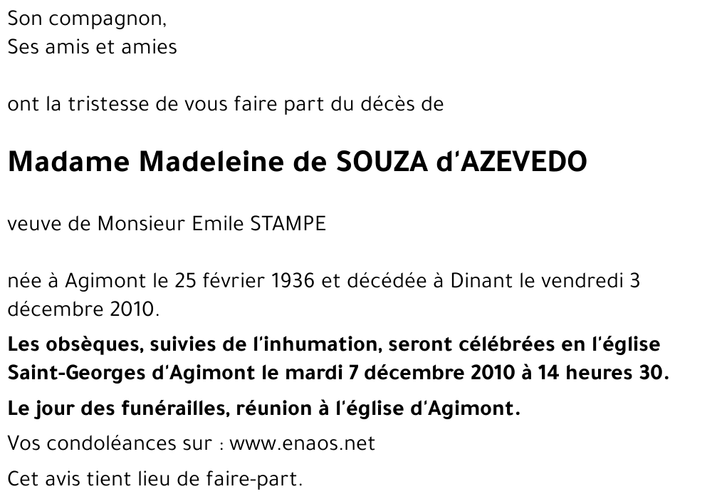 Madeleine de SOUZA d'AZEVEDO