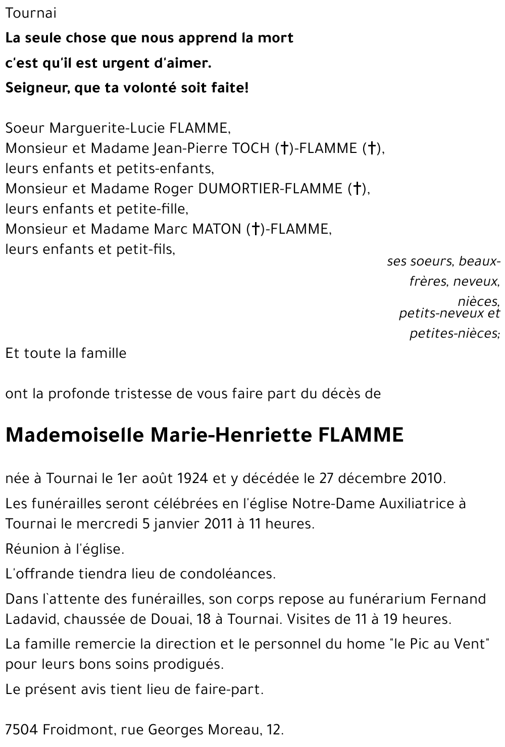 Marie-Henriette FLAMME