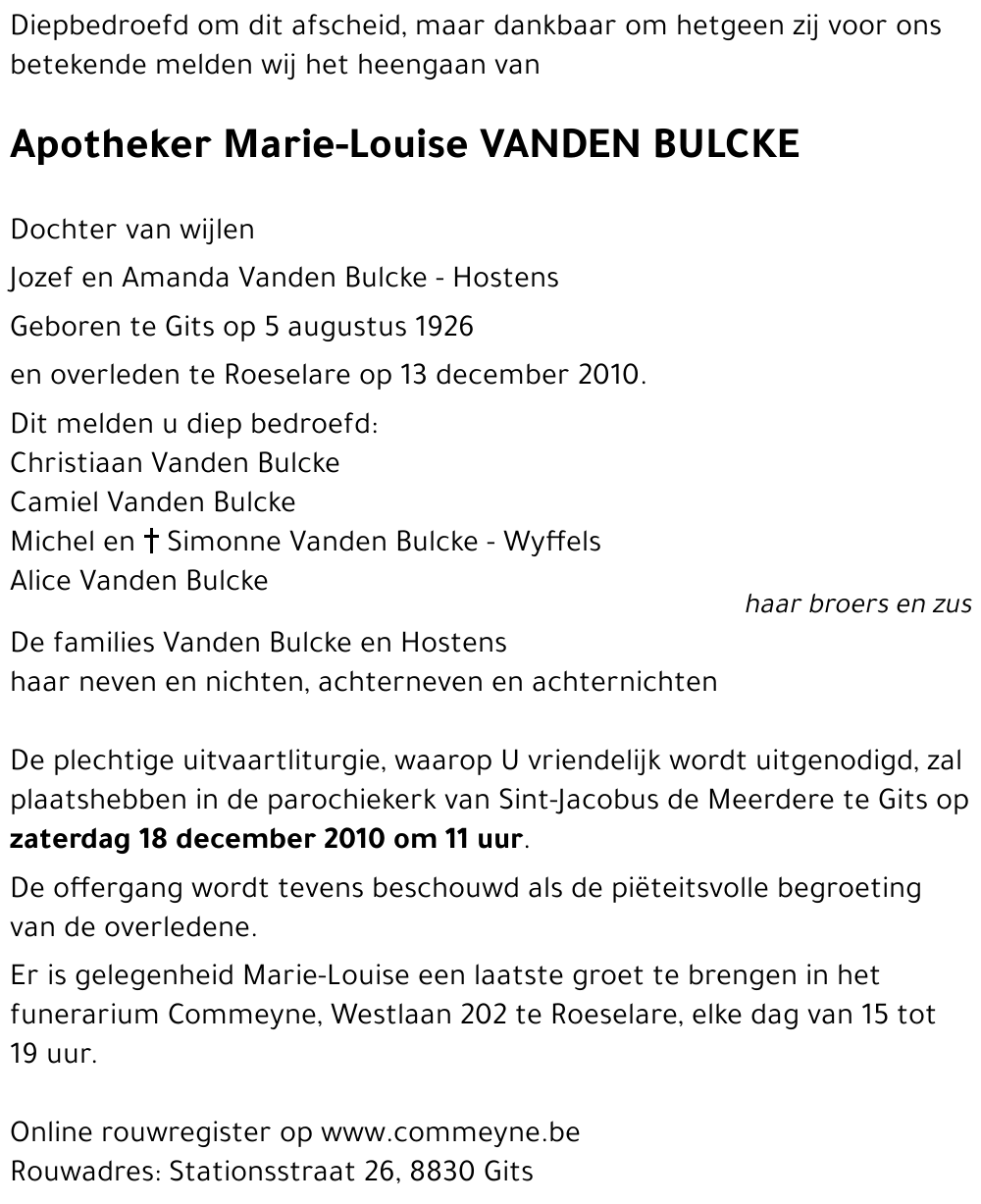Marie-Louise VANDEN BULCKE
