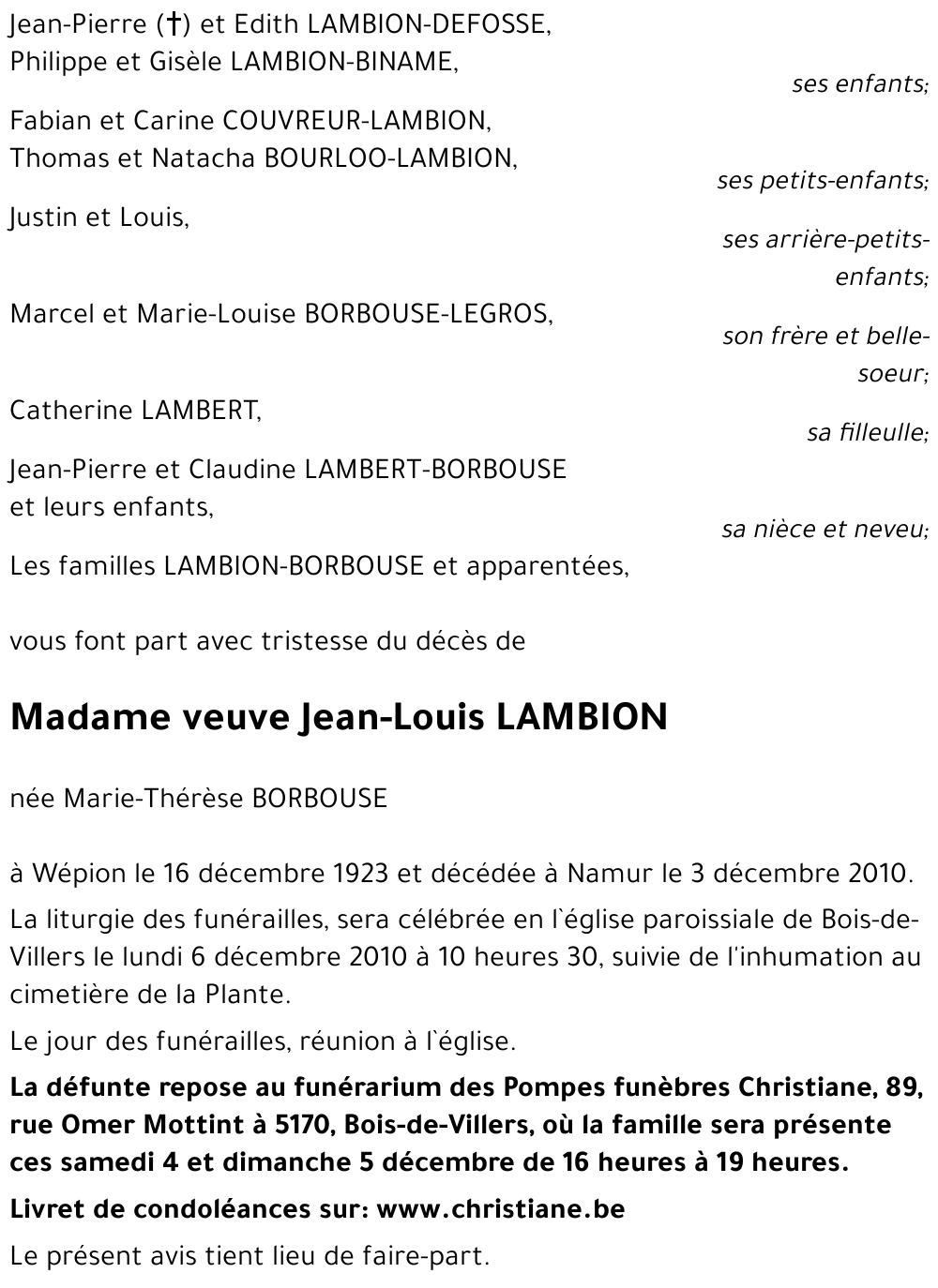 Marie-Thérèse BORBOUSE