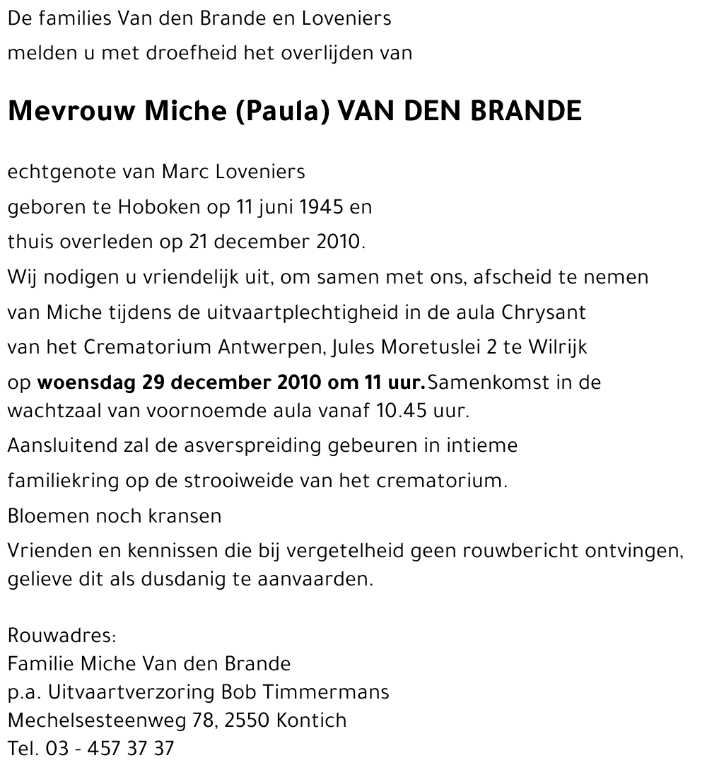 Miche (Paula) VAN DEN BRANDE