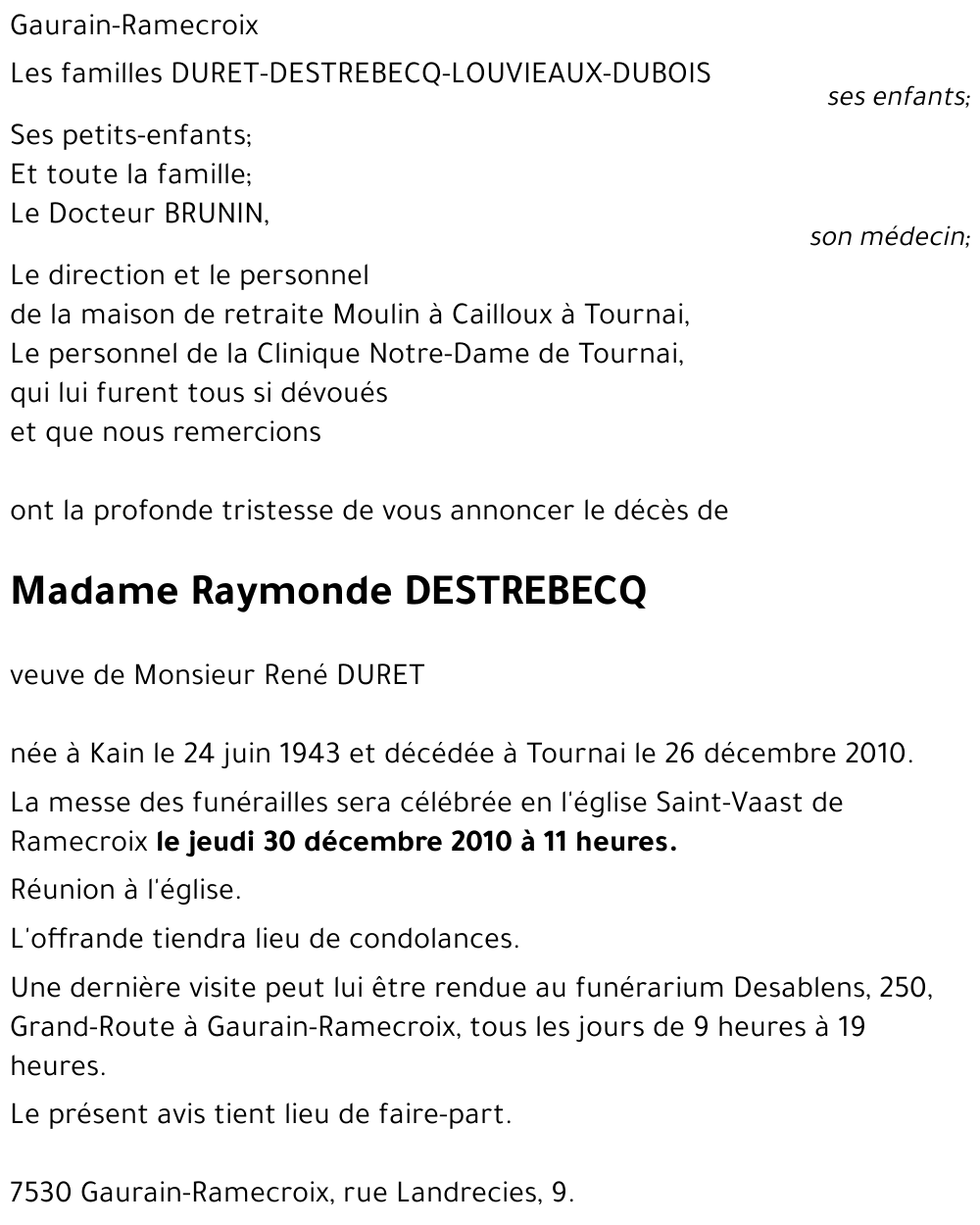 Raymonde DESTREBECQ
