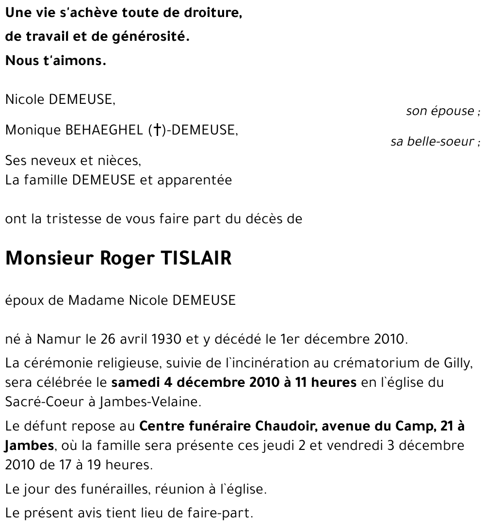 Roger TISLAIR