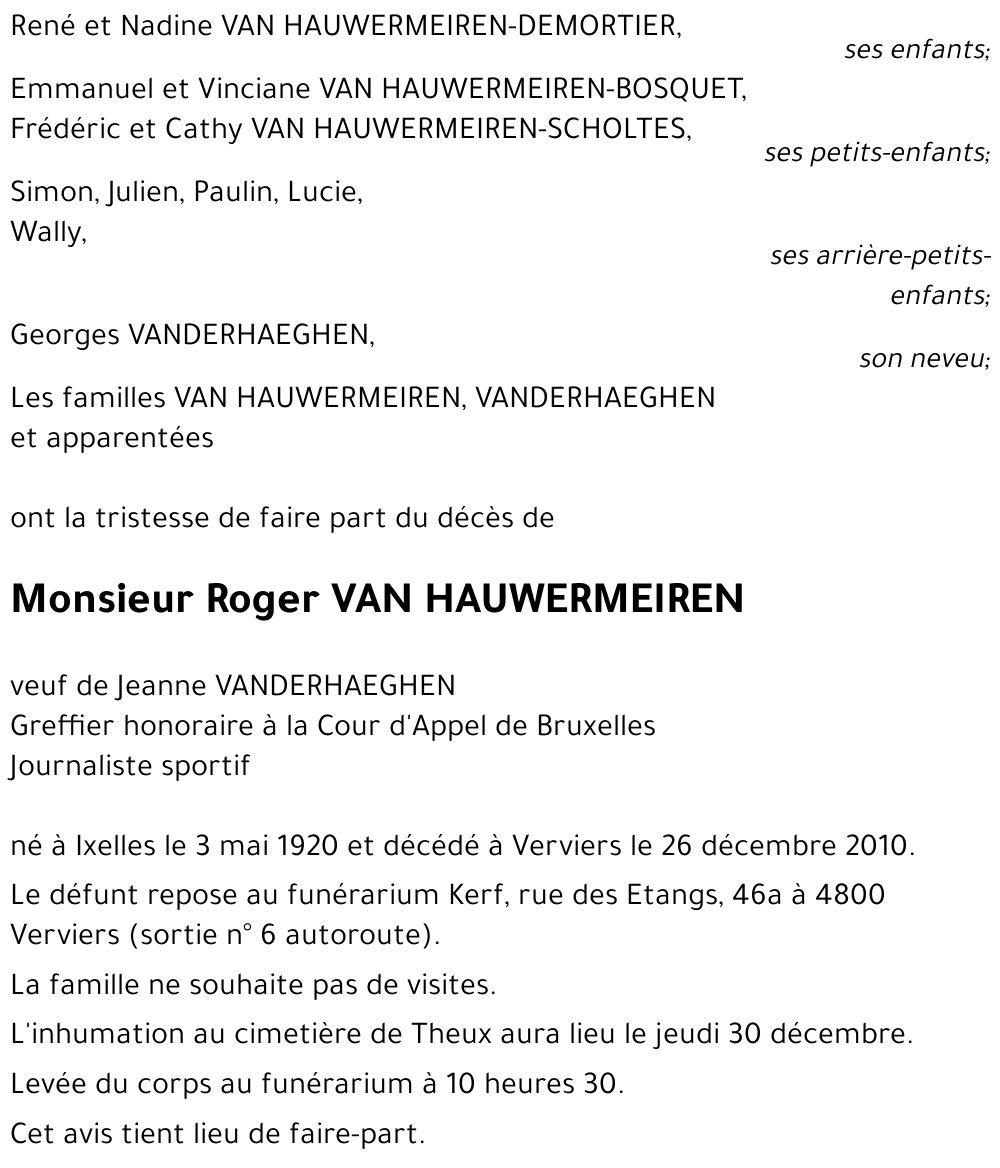 Roger VAN  HAUWERMEIREN