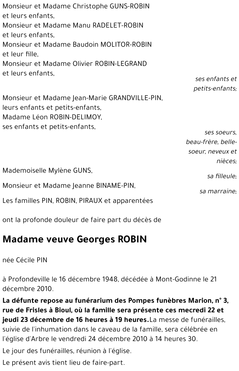 veuve Georges ROBIN