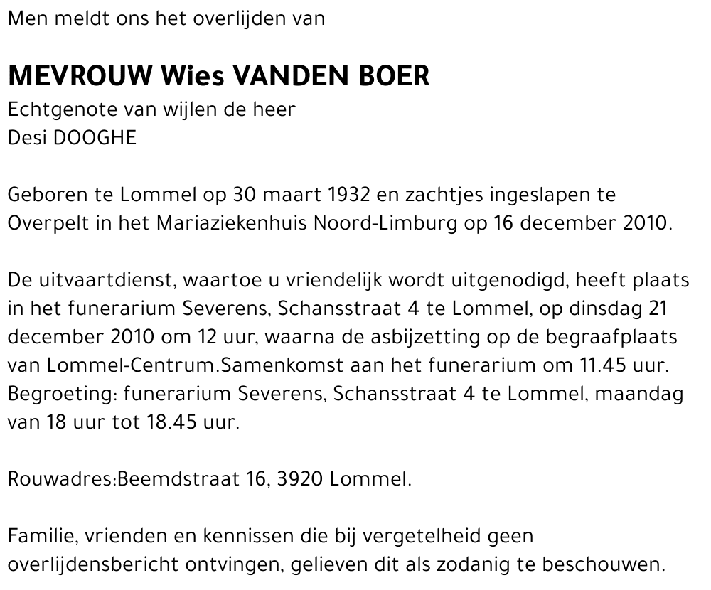 Wies Vanden Boer