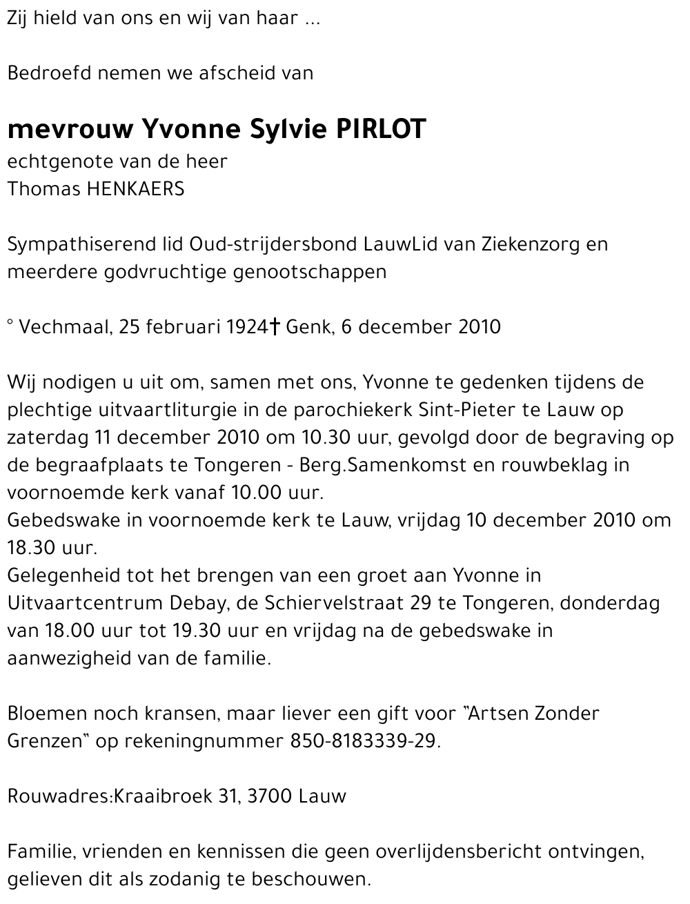 Yvonne Sylvie PIRLOT