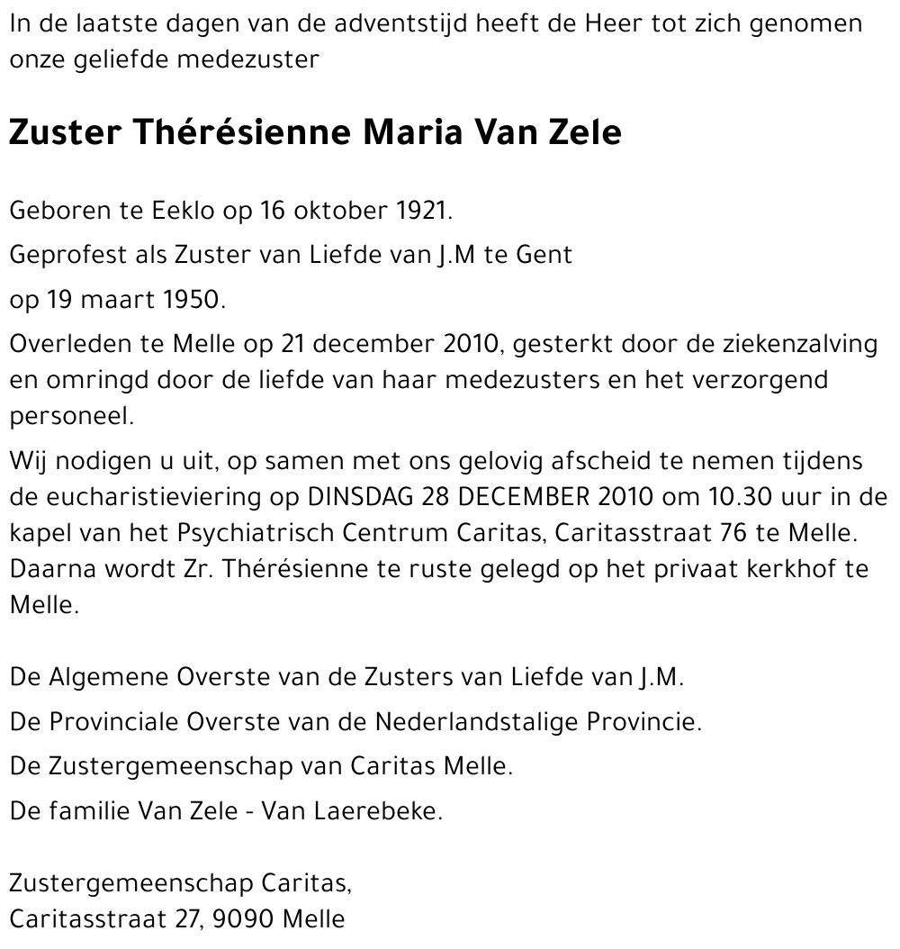 Zuster Thérésienne Maria Van Zele