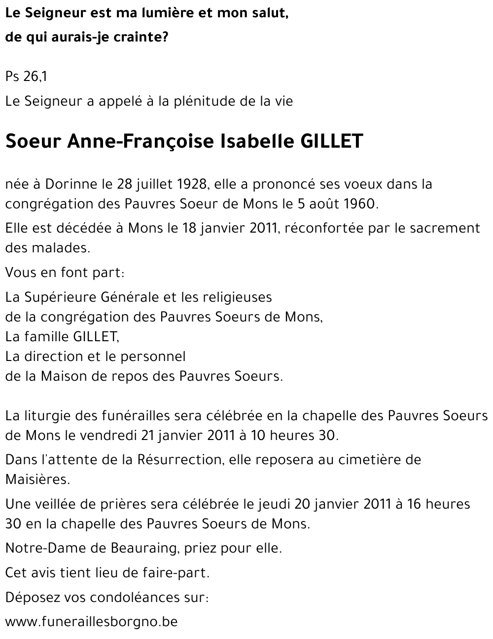 Anne-Françoise Isabelle GILLET