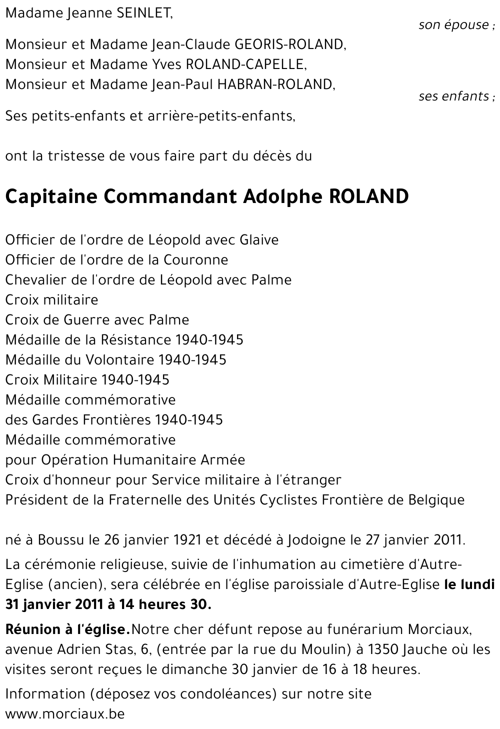 Capitaine Commandant Adolphe ROLAND