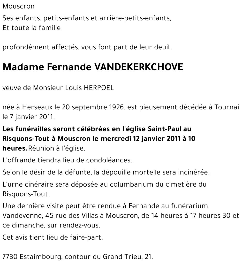 Fernande VANDEKERKCHOVE