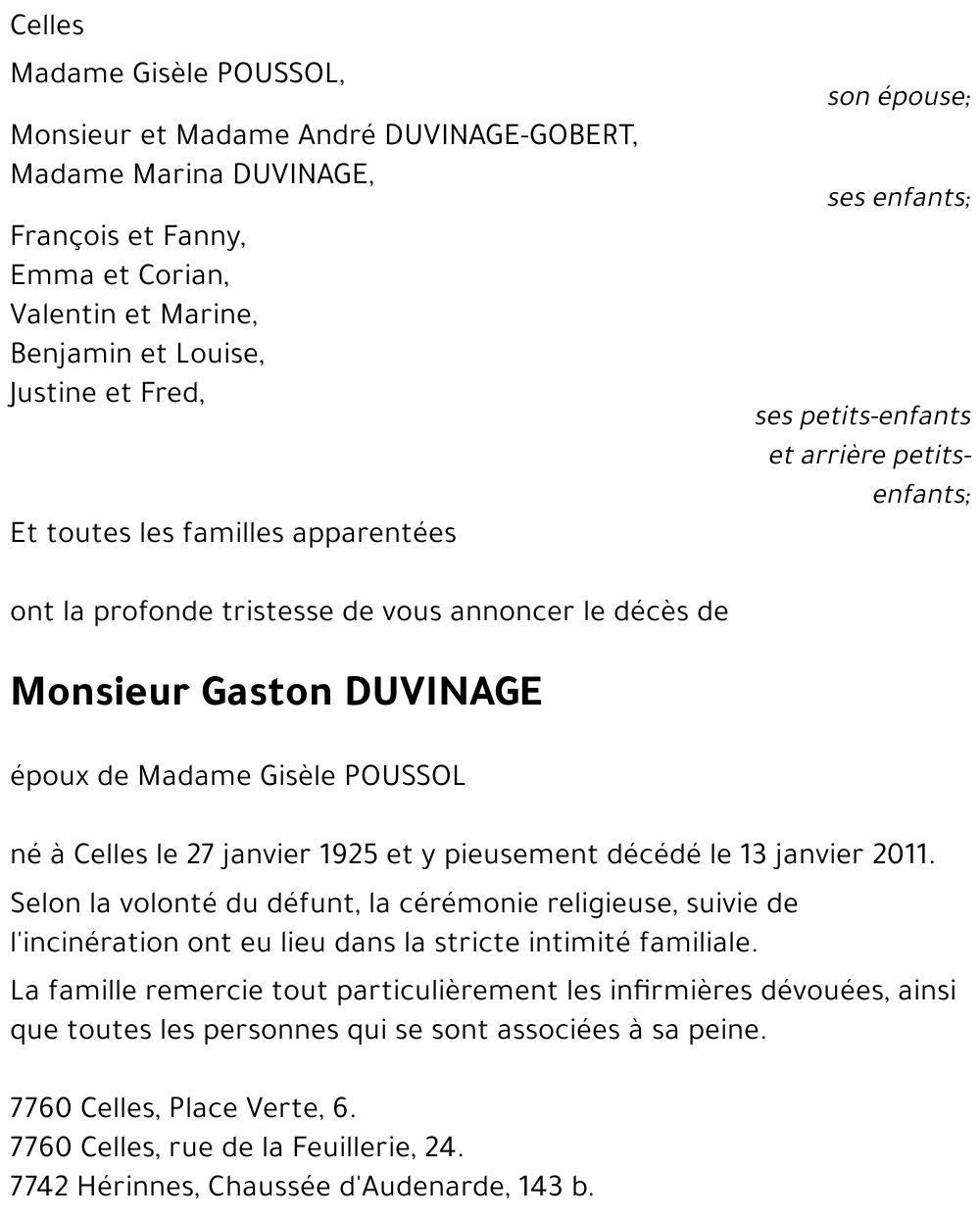 Gaston DUVINAGE