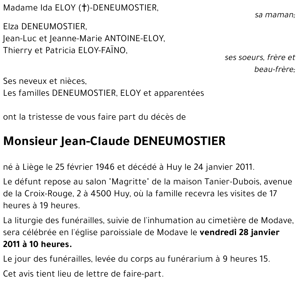 Jean - Claude DENEUMOSTIER