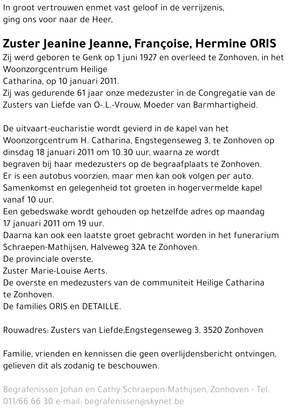 Jeanne, Françoise, Hermine ORIS