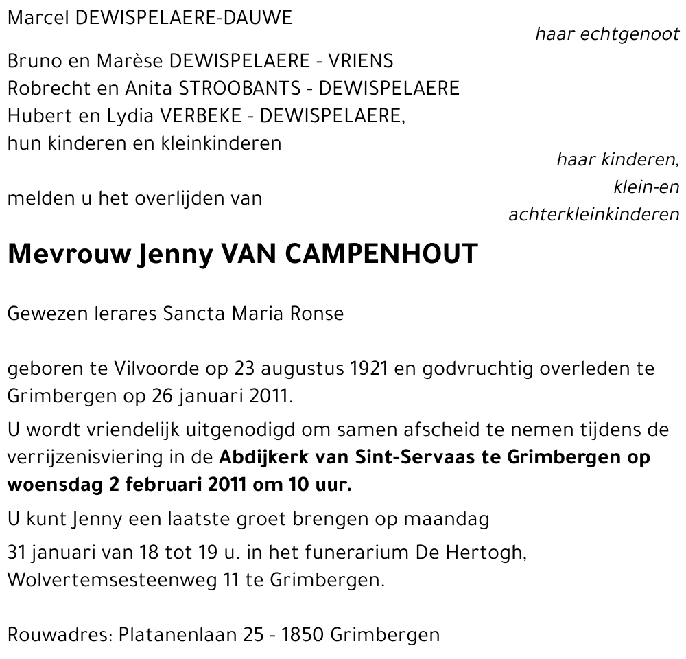 Jenny VAN CAMPENHOUT