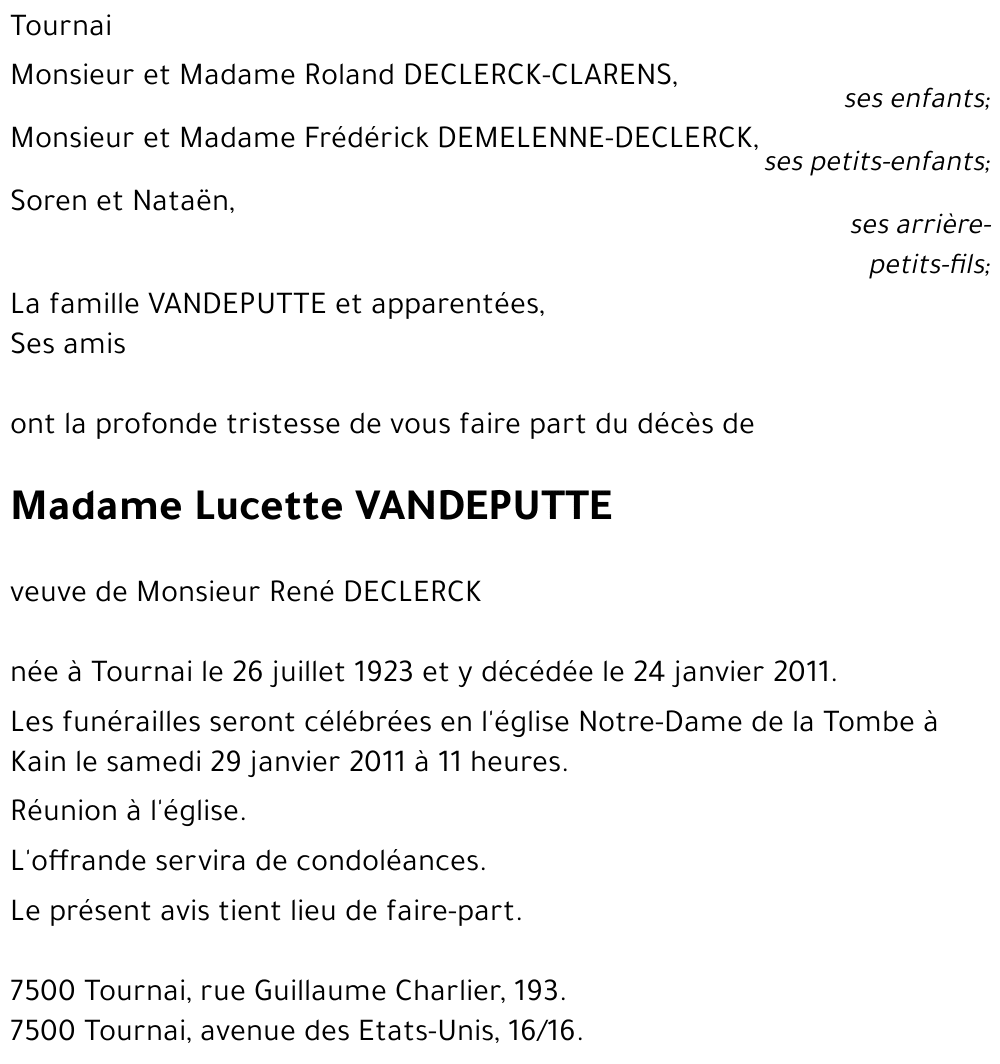 Lucette VANDEPUTTE