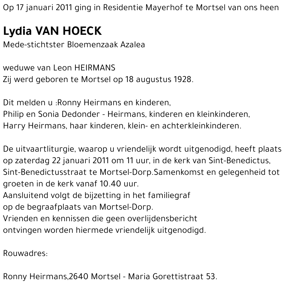 Lydia Van Hoeck