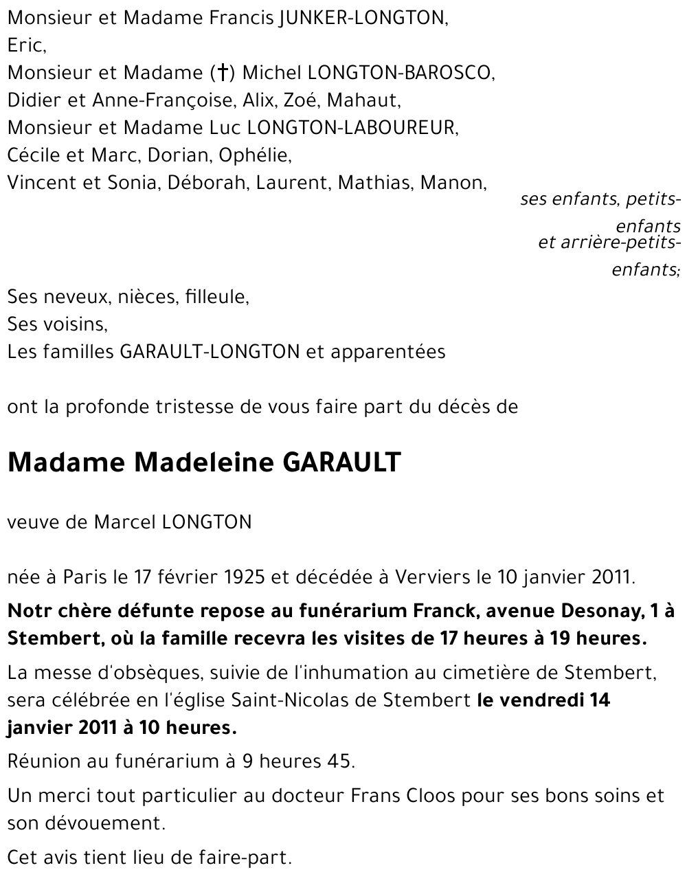 Madeleine GARAULT
