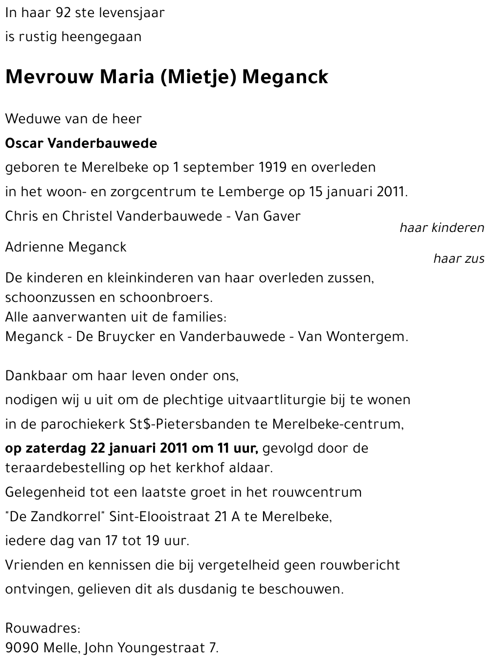 Maria (Mietje) Meganck