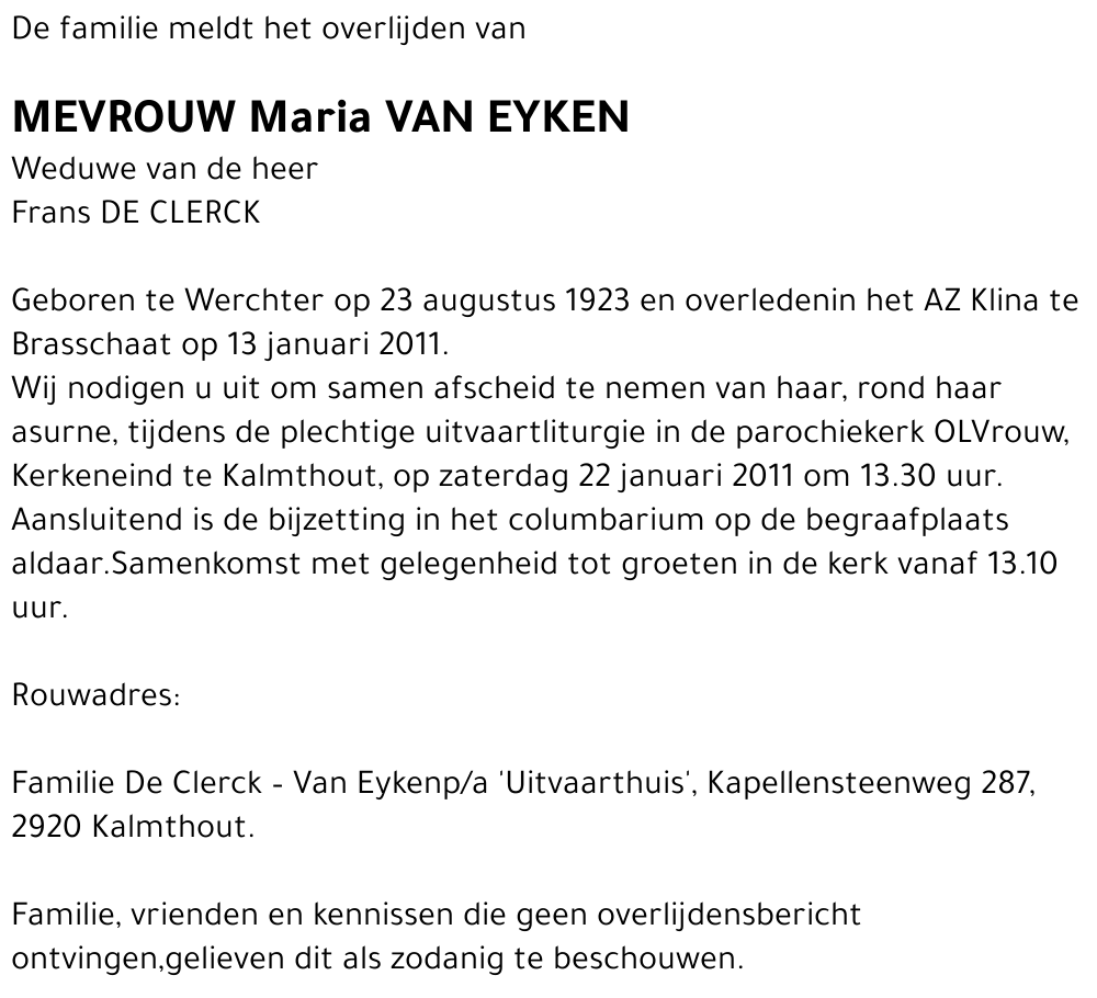 Maria VAN EYKEN