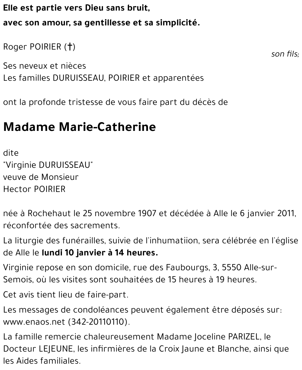 Marie-Catherine, dite Virginie DURUISSEAU