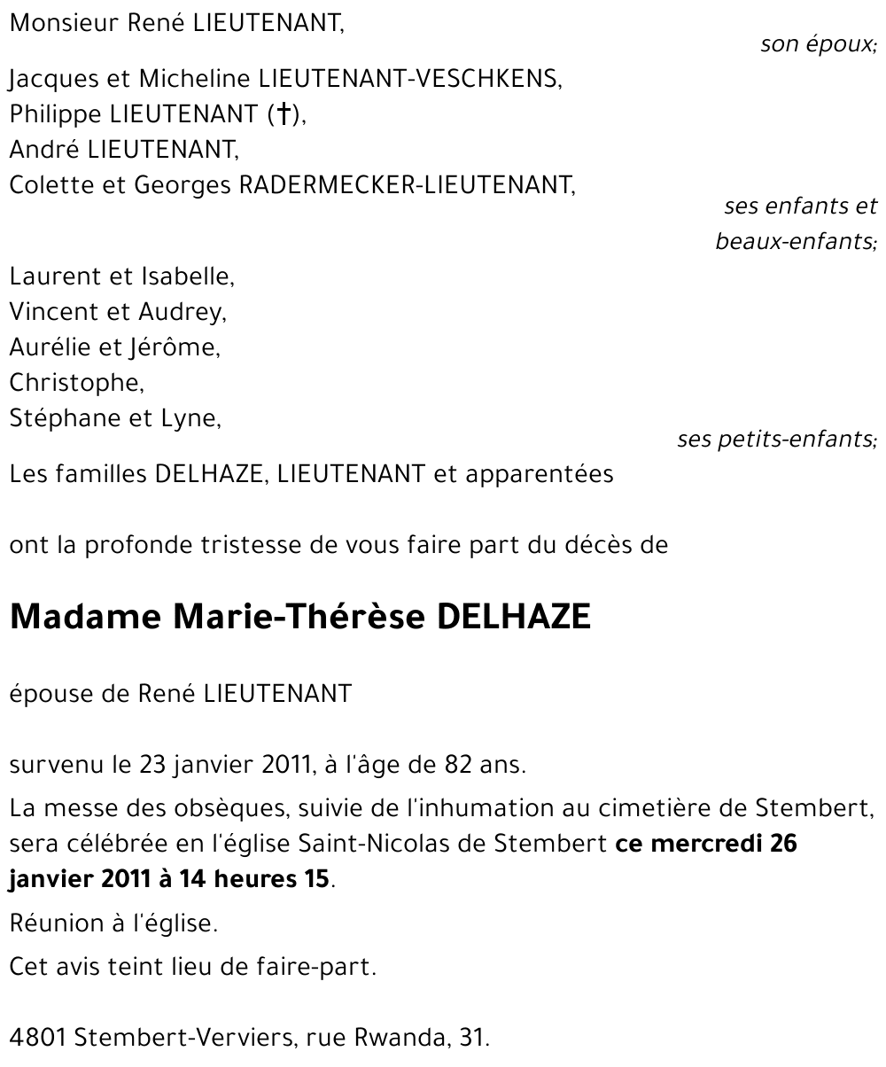 Marie-Thérèse DELHAZE