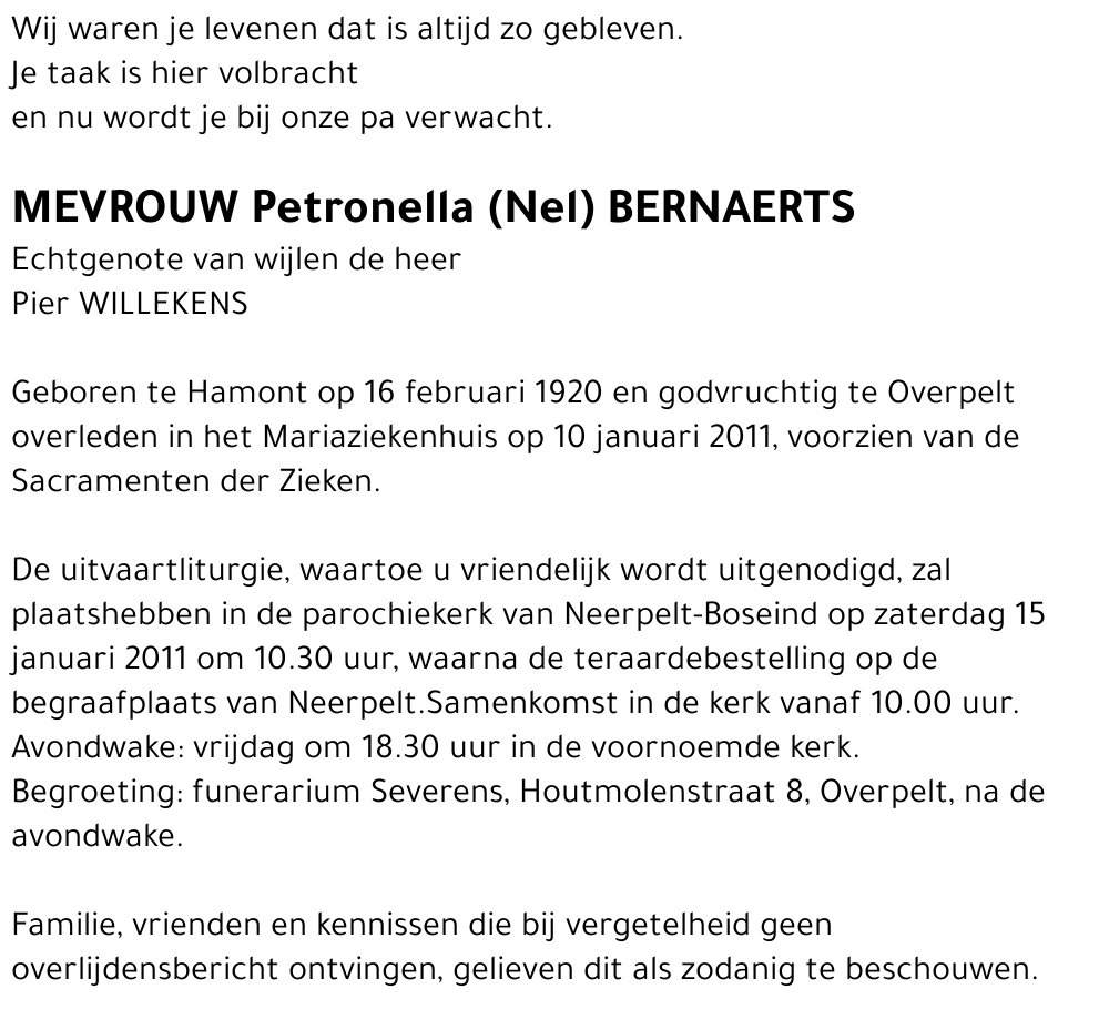 Petronella (Nel) Bernaerts