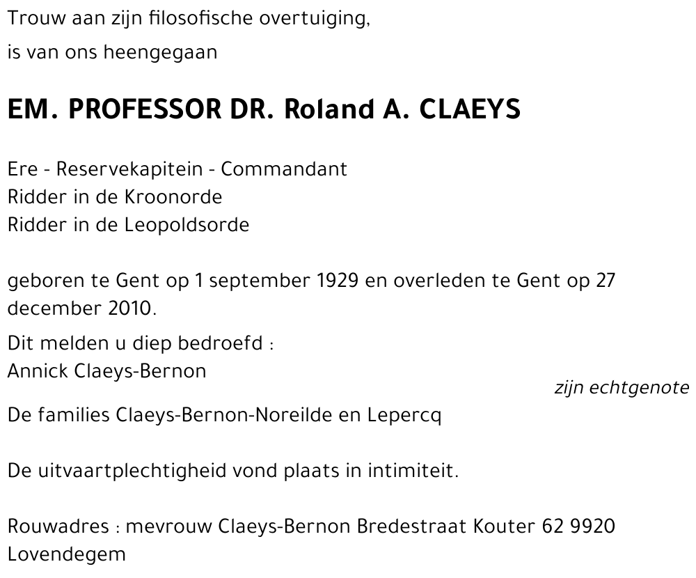 Roland A. CLAEYS
