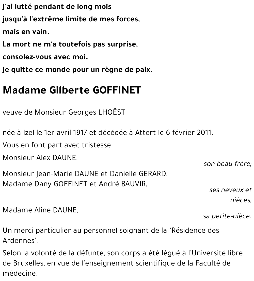 Gilberte GOFFINET