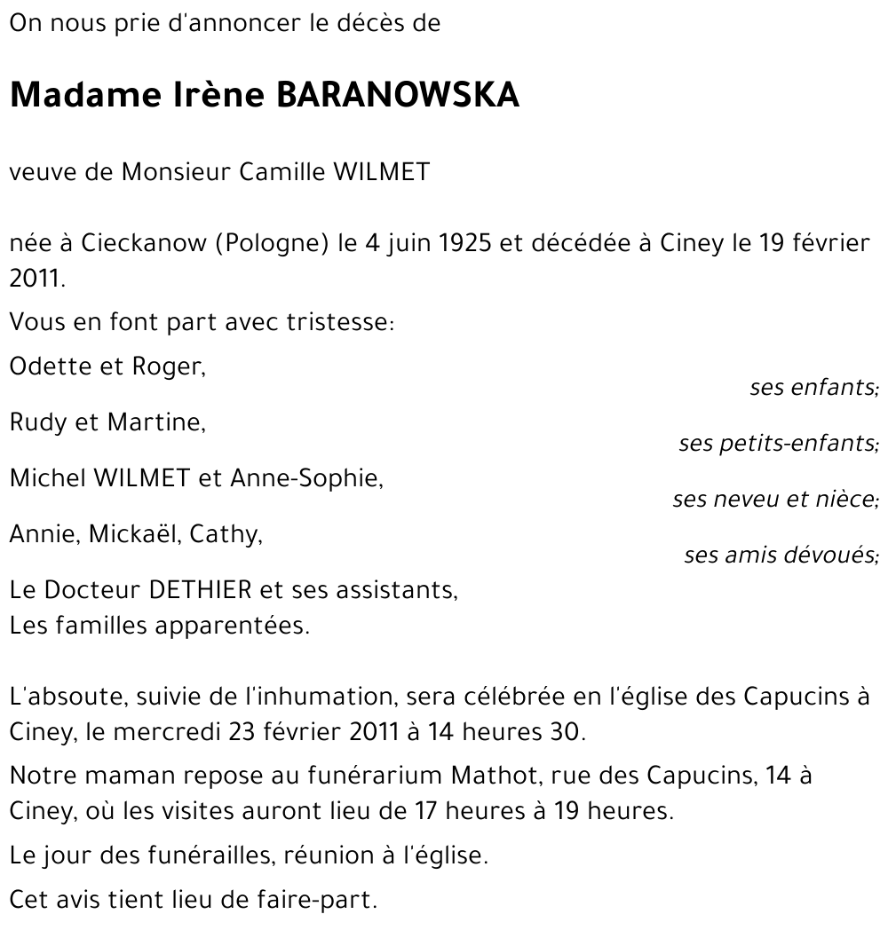 Irène BARANOWSKA