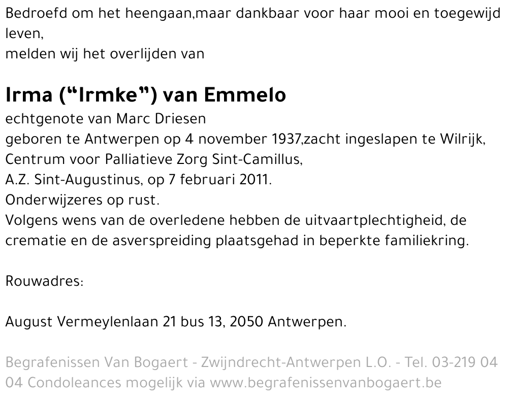 Irma van Emmelo