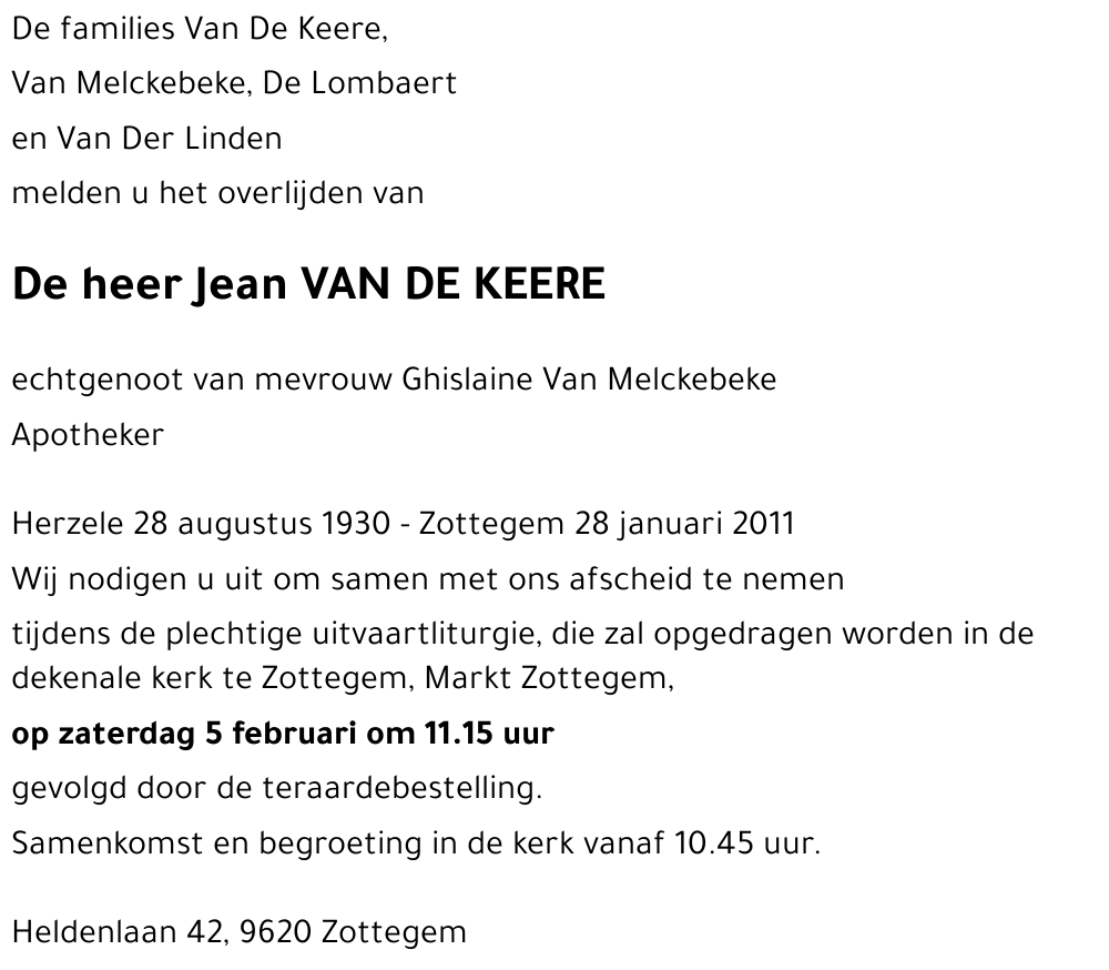 Jean VAN DE KEERE