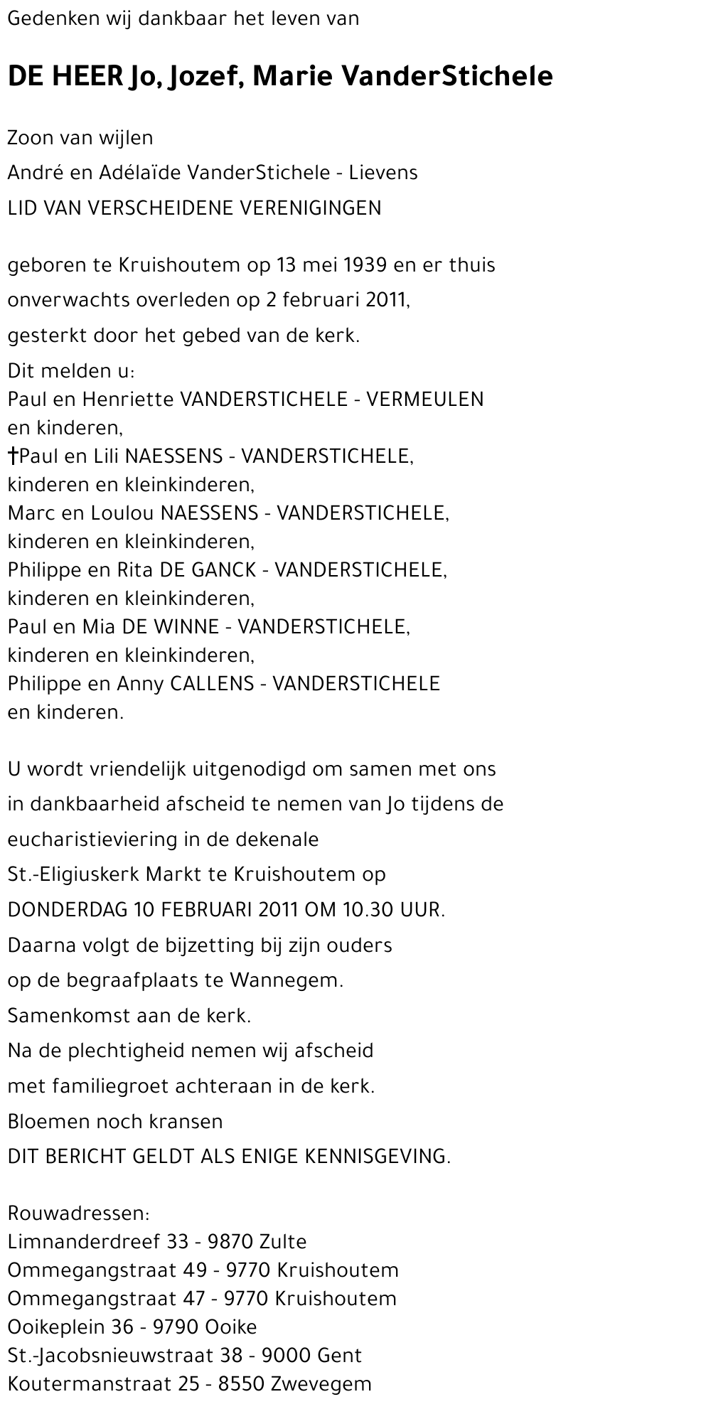 Jo, Jozef, Marie VANDERSTICHELE