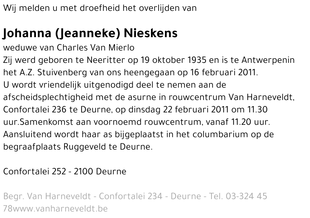 Johanna (Jeanneke) Nieskens
