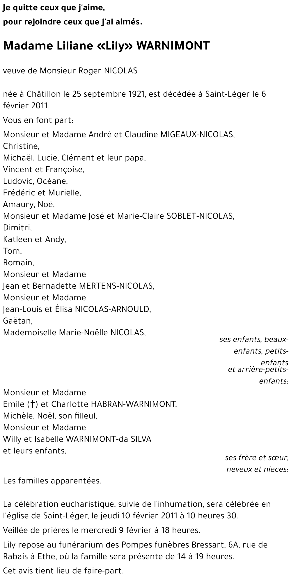 Liliane (Lily) WARNIMONT