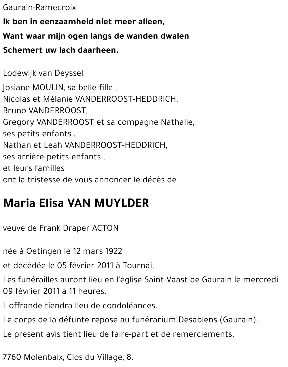 Maria Elisa VAN MUYLDER