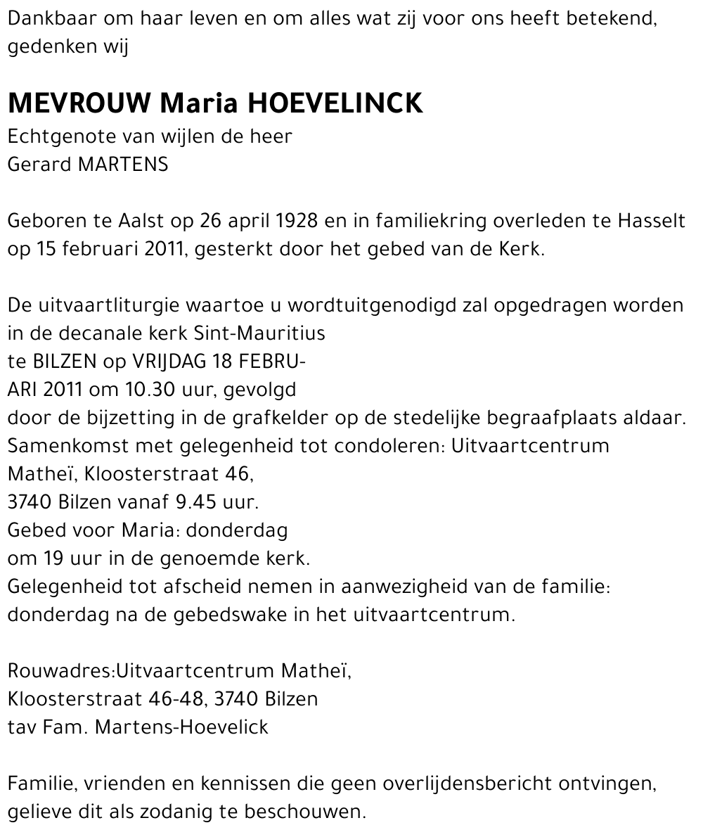 Maria HOEVELINCK