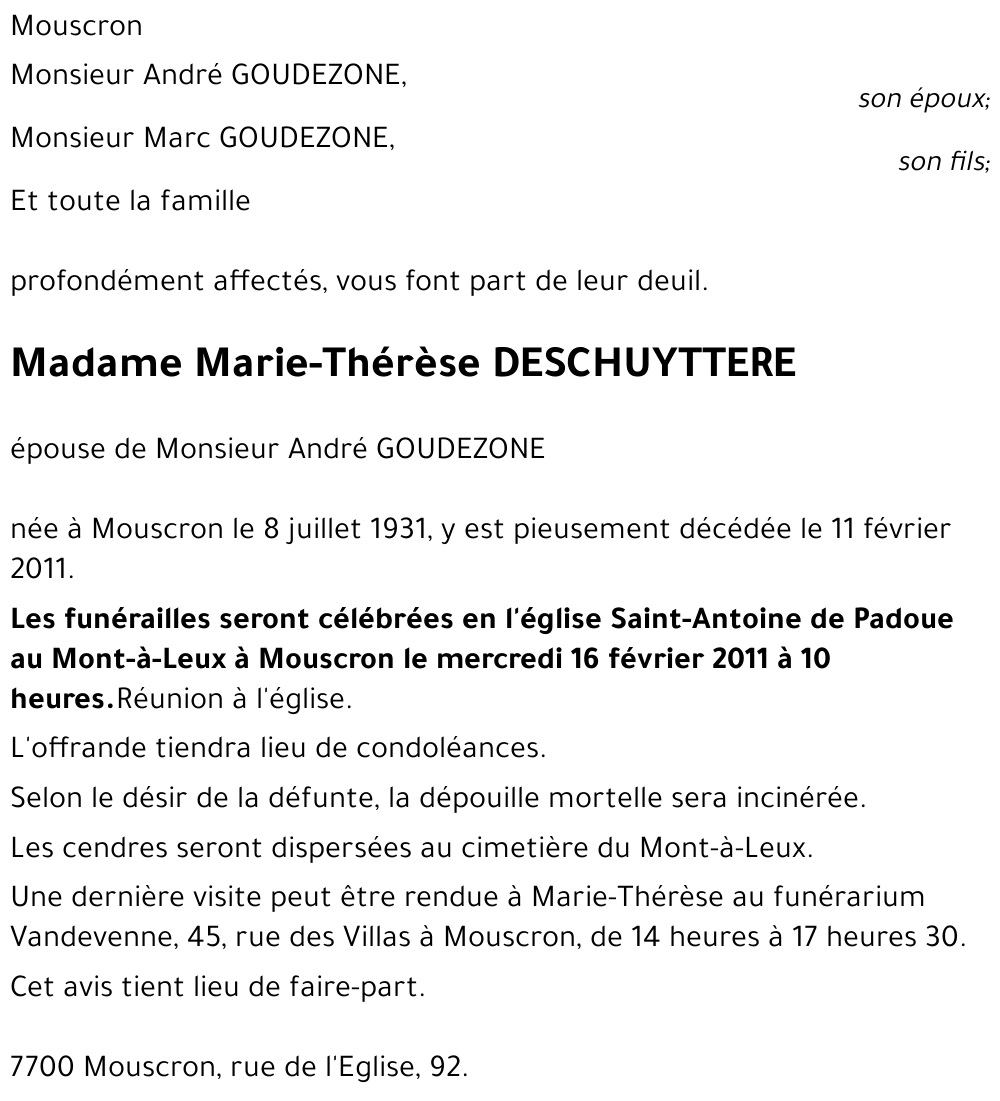 Marie-Thérèse DESCHUYTTERE