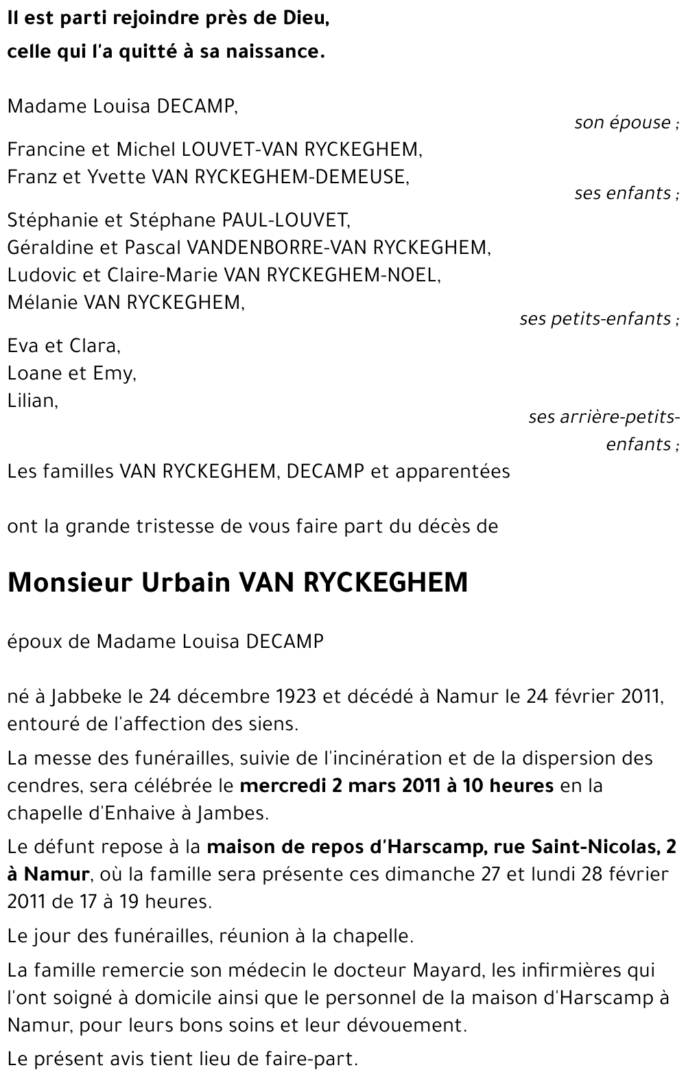 Urbain VAN RYCKEGHEM