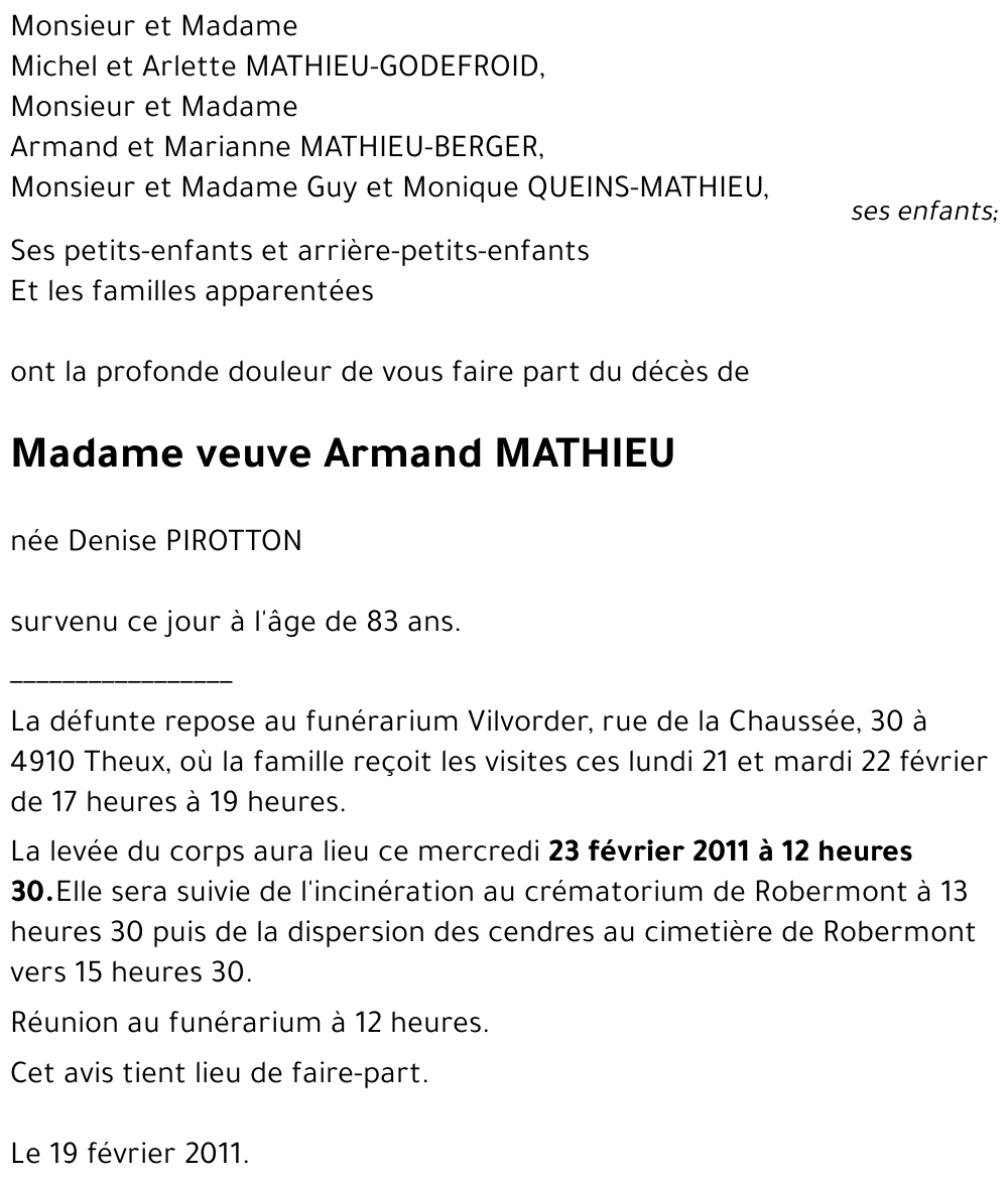 veuve Armand MATHIEU