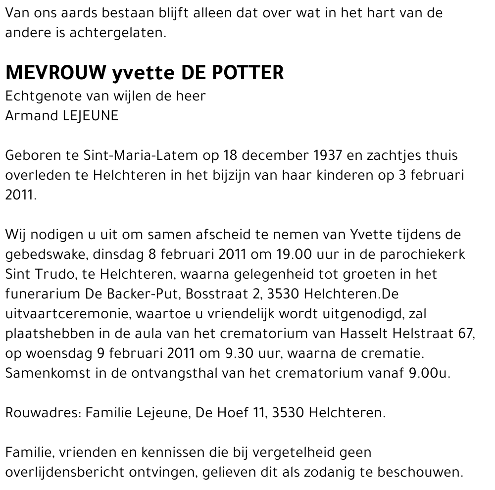 yvette DE POTTER