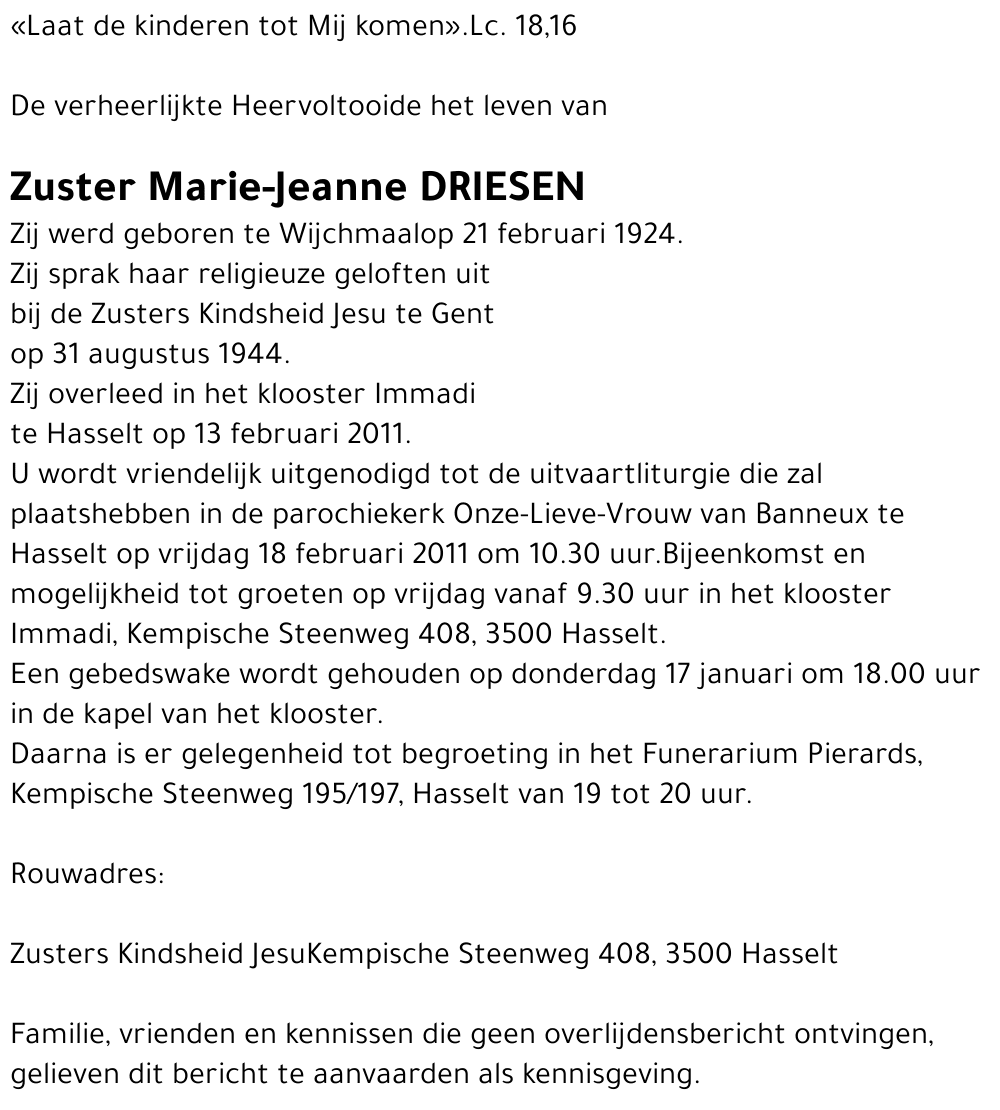 Zuster Marie-Jeanne Driesen