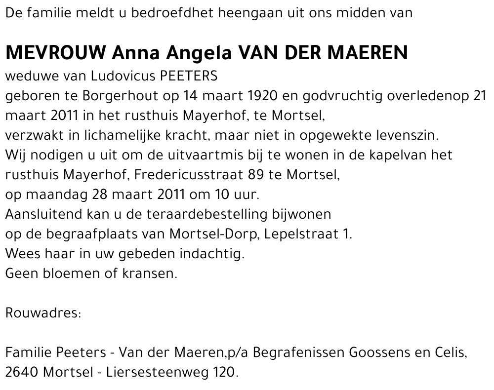 Anna Angela Van der Maeren