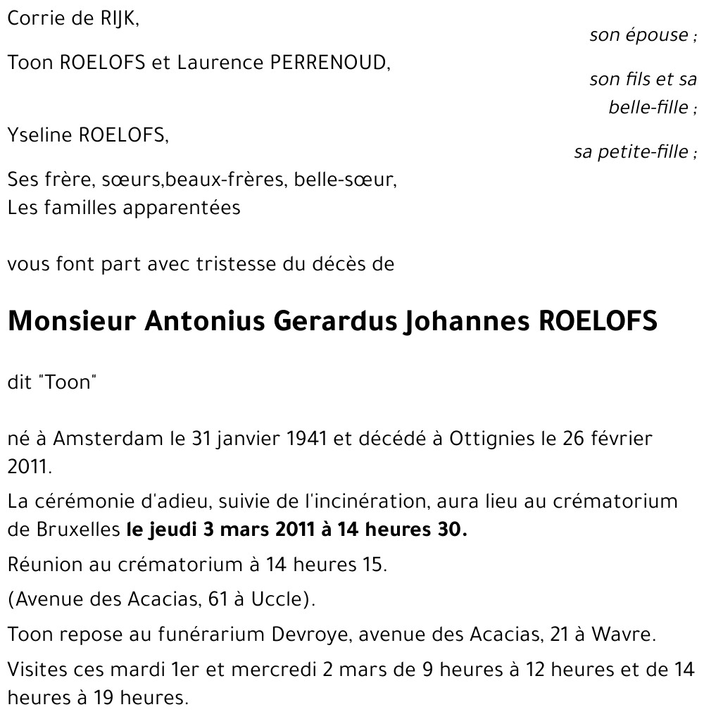 Antonius Gerardus Johannes ROELOFS