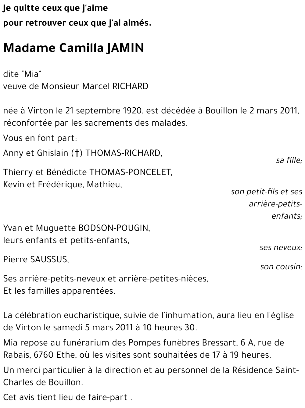 Camilla JAMIN « dite Mia »