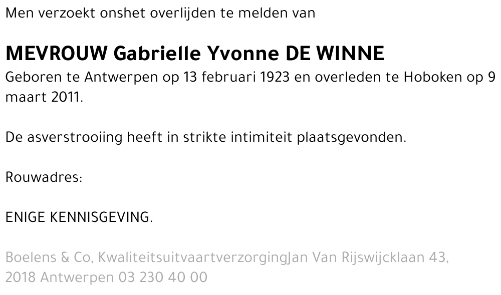 Gabrielle Yvonne De Winne