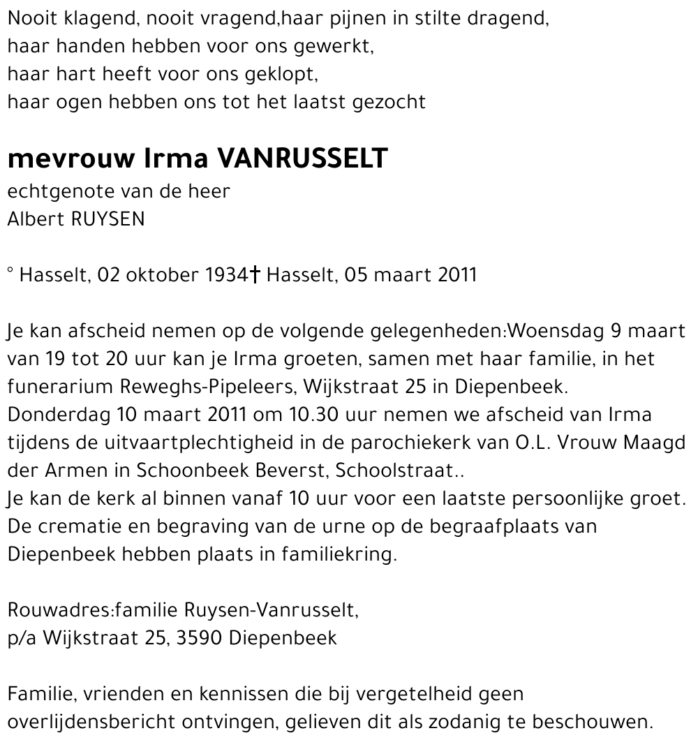 Irma VANRUSSELT