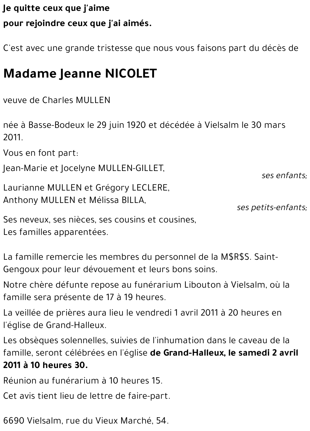 Jeanne NICOLET